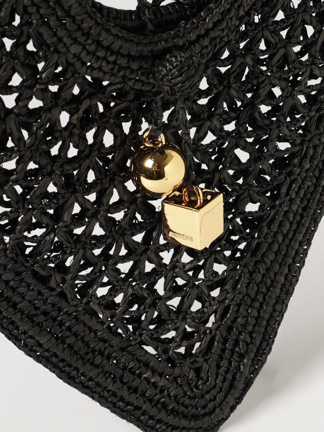 JACQUEMUS BORSA A MANO: Borsa a mano Le Spiaggia Coeur Jacquemus in rafia a forma di cuore, Nero - Img 3