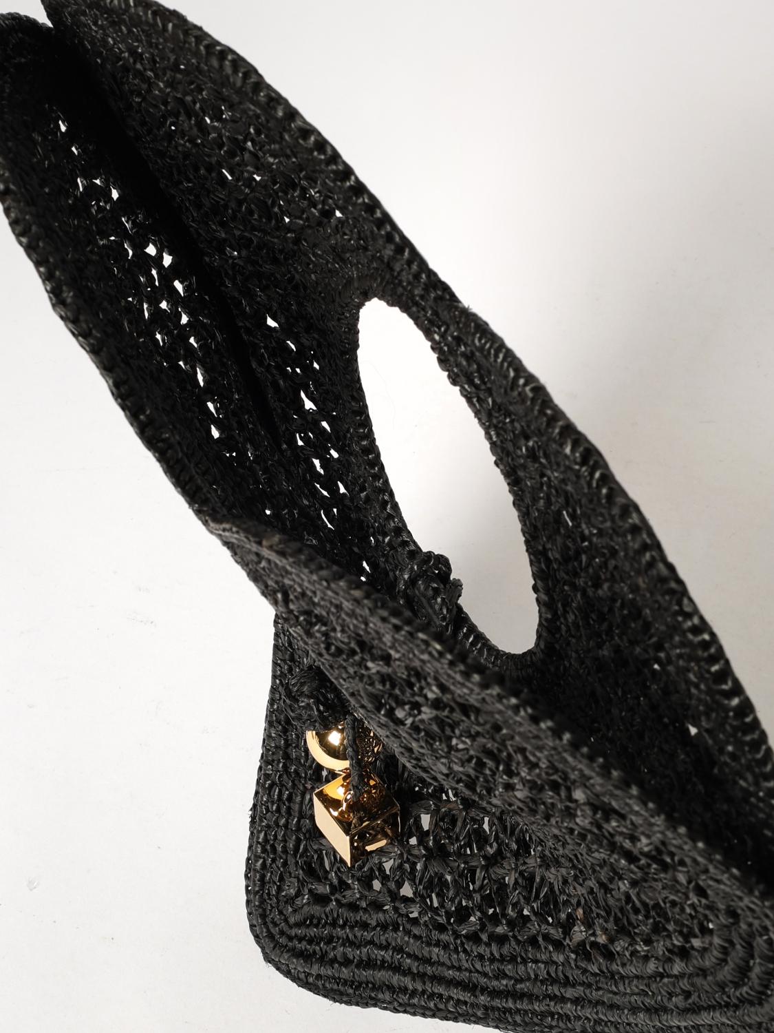JACQUEMUS BORSA A MANO: Borsa a mano Le Spiaggia Coeur Jacquemus in rafia a forma di cuore, Nero - Img 4