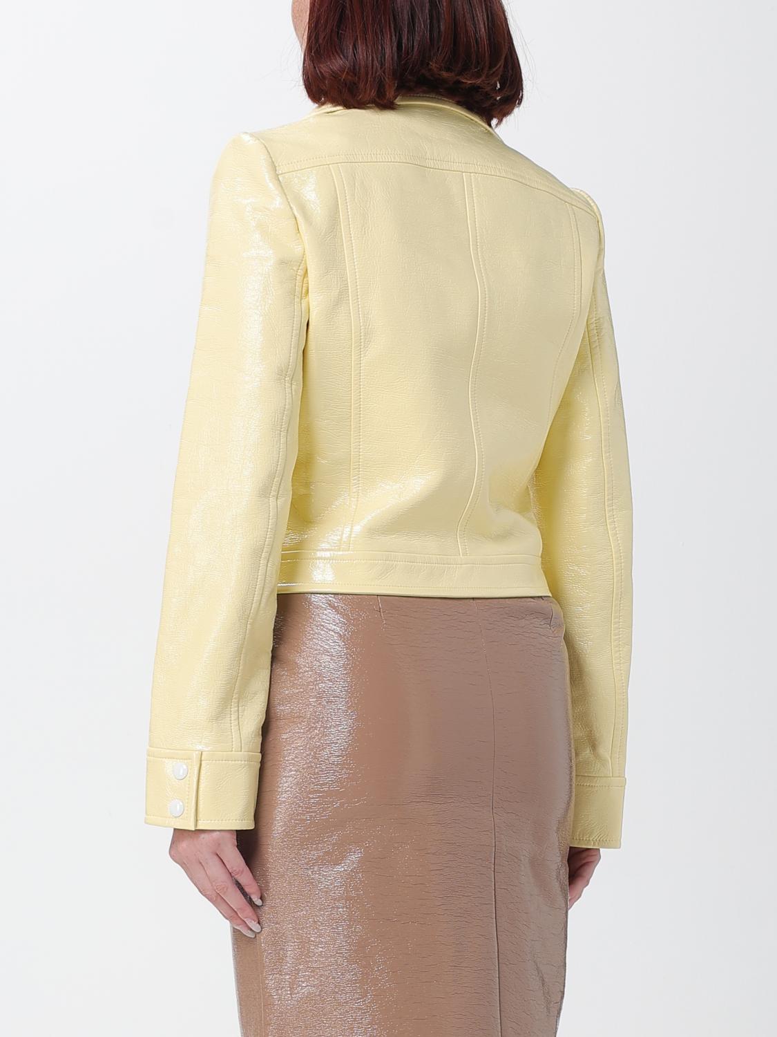 COURRÈGES JACKET: Courrèges Contrast-Logo Cropped Faux Leather Jacket, Yellow - Img 3