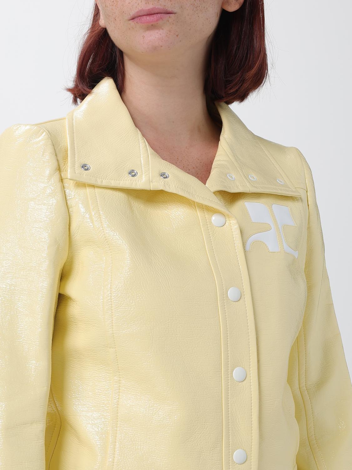 COURRÈGES JACKET: Courrèges Contrast-Logo Cropped Faux Leather Jacket, Yellow - Img 5