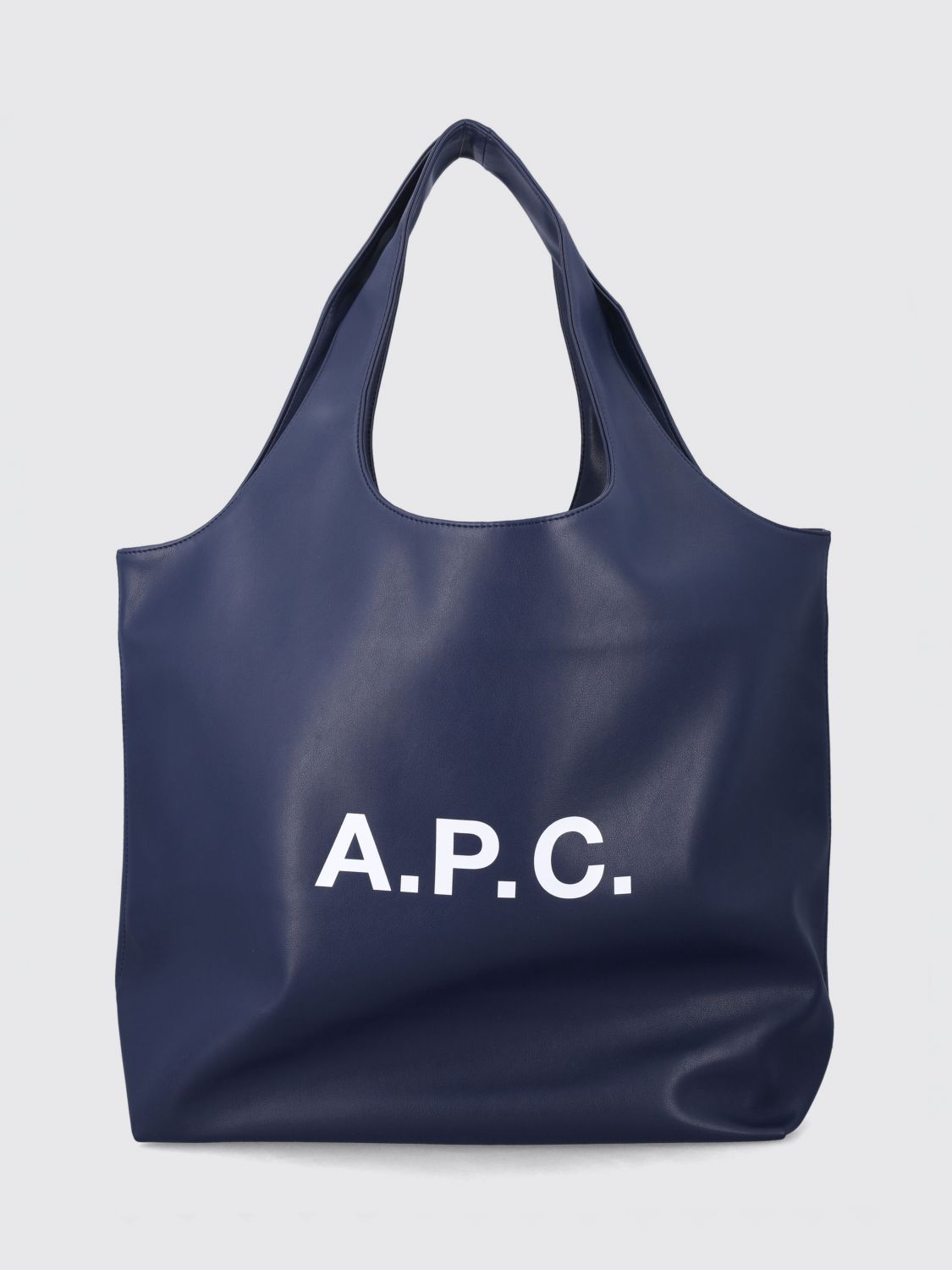 A.P.C. BORSA A TRACOLLA: Tote bag grande Ninon A.P.C. in materiali riciclati con logo stampato, Blue - Img 1