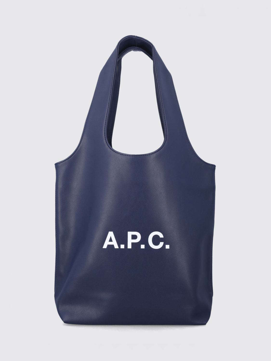 A.P.C. BORSA A TRACOLLA: Tote bag piccola Ninon A.P.C. in materiali riciclati con logo stampato, Blue - Img 1