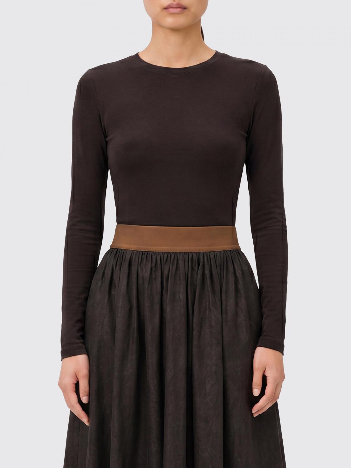 UMA WANG TOP: Top slim fit Uma Wang a maniche lunghe in viscosa stretch, Marrone - Img 1