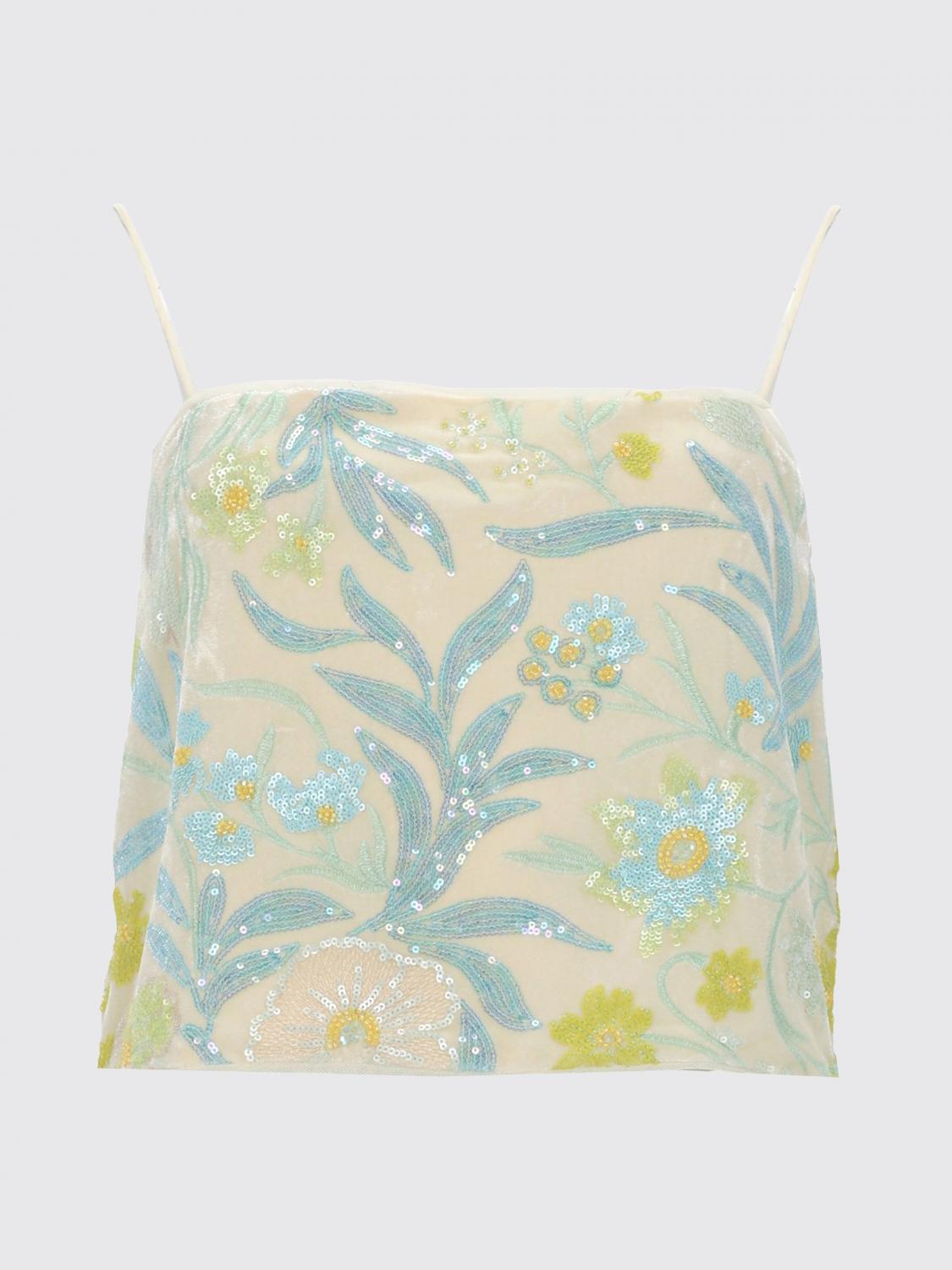 BAUM UND PFERDGARTEN TOP: Top cropped Baum und Pferdgarten con ricamo floreale e paillettes, Beige - Img 2