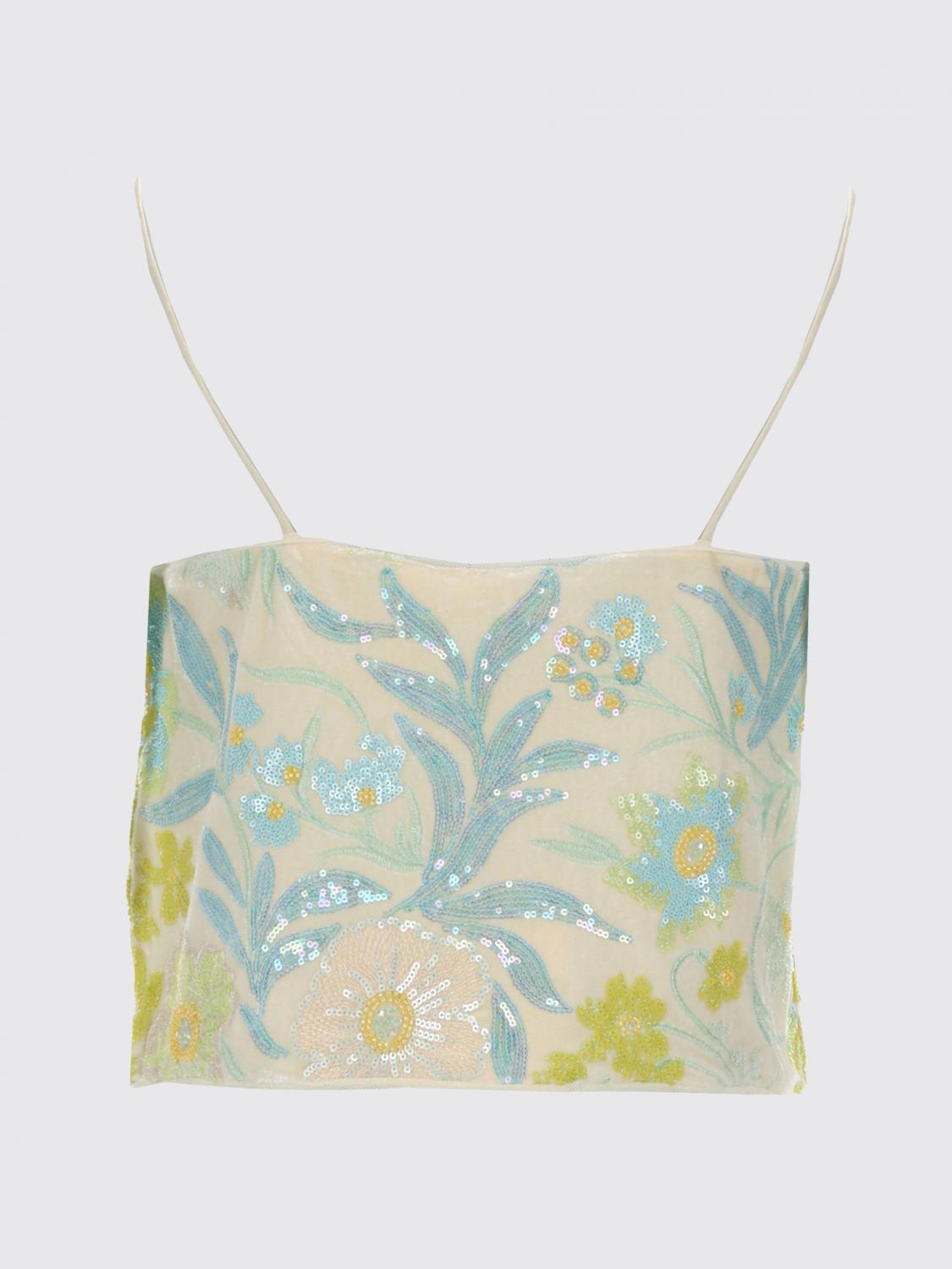 BAUM UND PFERDGARTEN TOP: Top cropped Baum und Pferdgarten con ricamo floreale e paillettes, Beige - Img 3