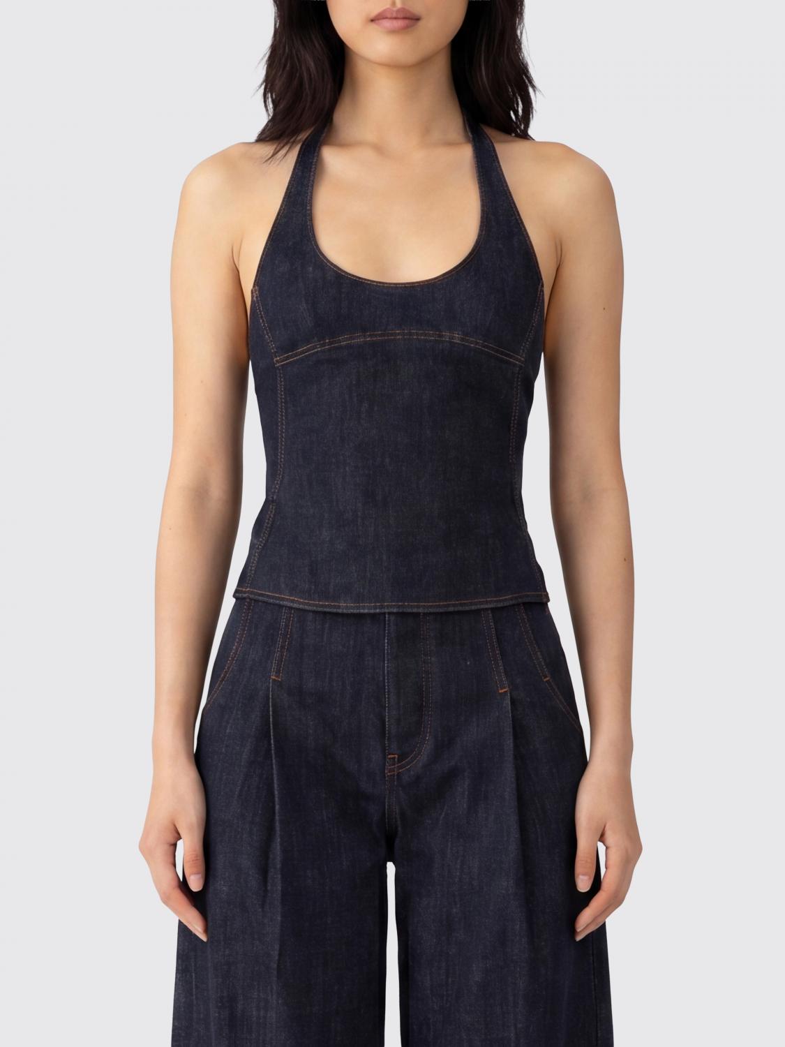 JACQUEMUS TOP: Top slim fit Jacquemus in denim di cotone con cuciture a contrasto, Blue - Img 1
