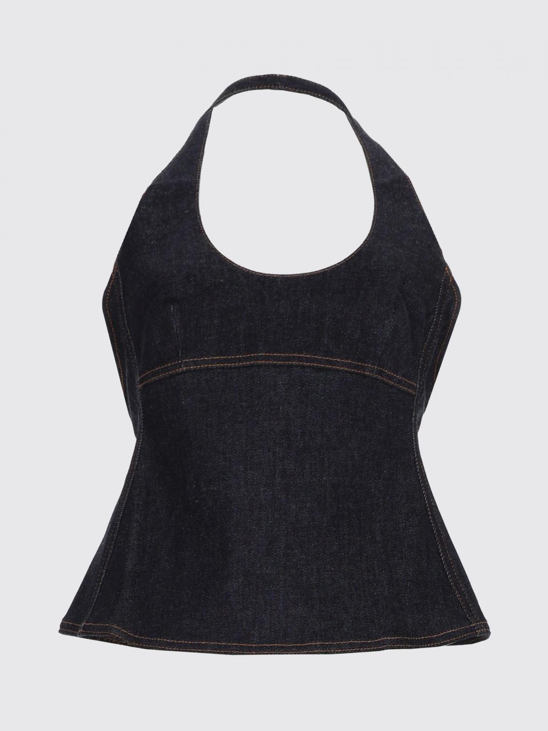 JACQUEMUS TOP: Top slim fit Jacquemus in denim di cotone con cuciture a contrasto, Blue - Img 2