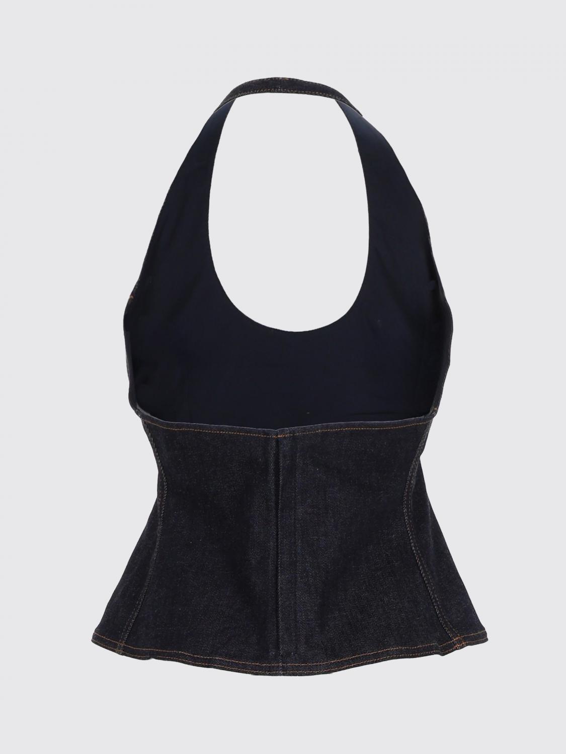 JACQUEMUS TOP: Top slim fit Jacquemus in denim di cotone con cuciture a contrasto, Blue - Img 3
