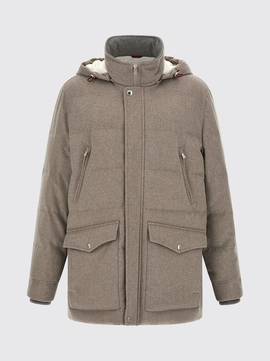 BRUNELLO CUCINELLI MANTEL: Gefütterter Brunello Cucinelli Wollparka mit abnehmbarer Kapuze, Beige - Img 2