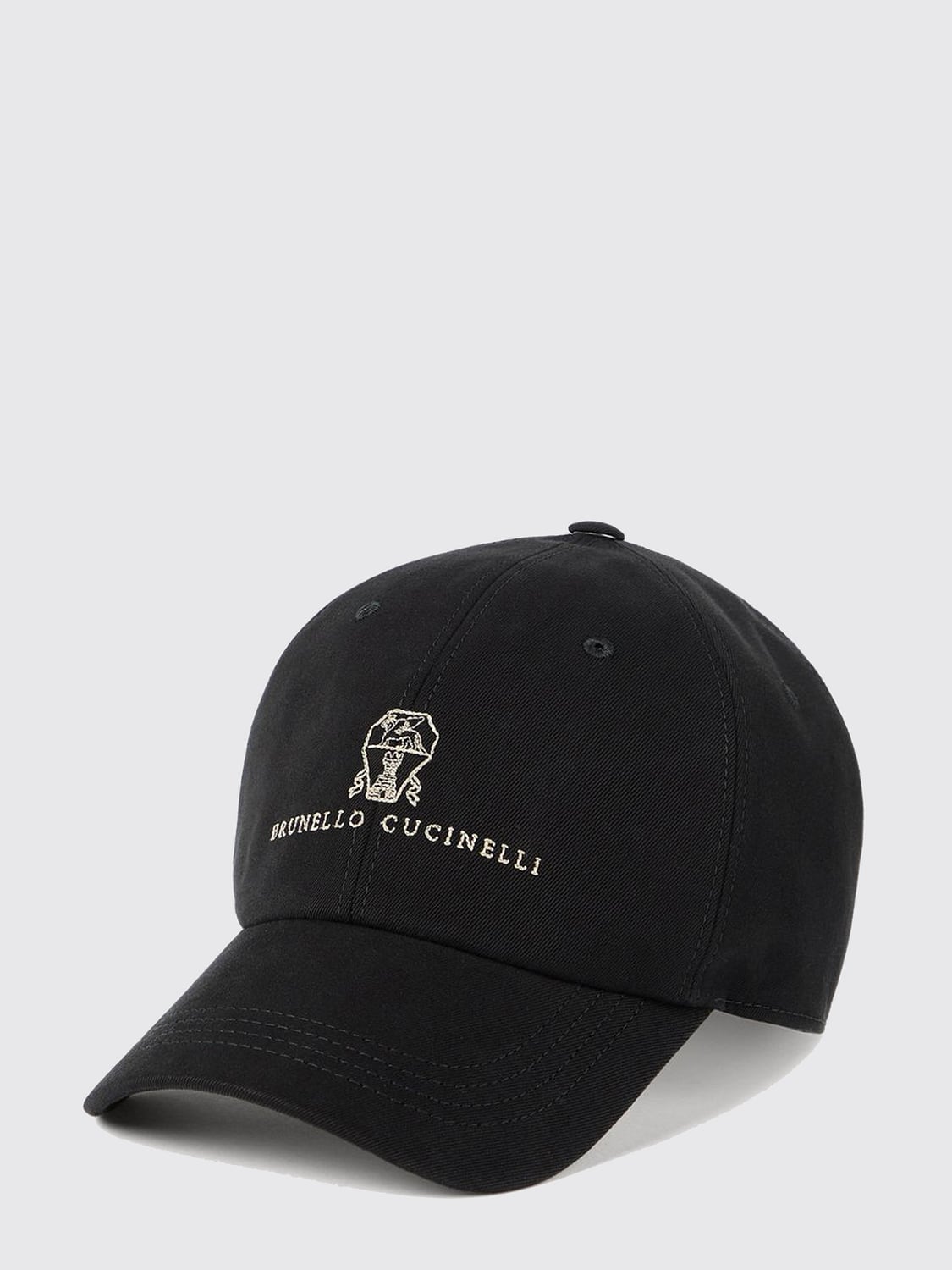 BRUNELLO CUCINELLI HAT: Brunello Cucinelli Cotton Baseball Cap with Embroidered Logo, Black 1 - Img 1