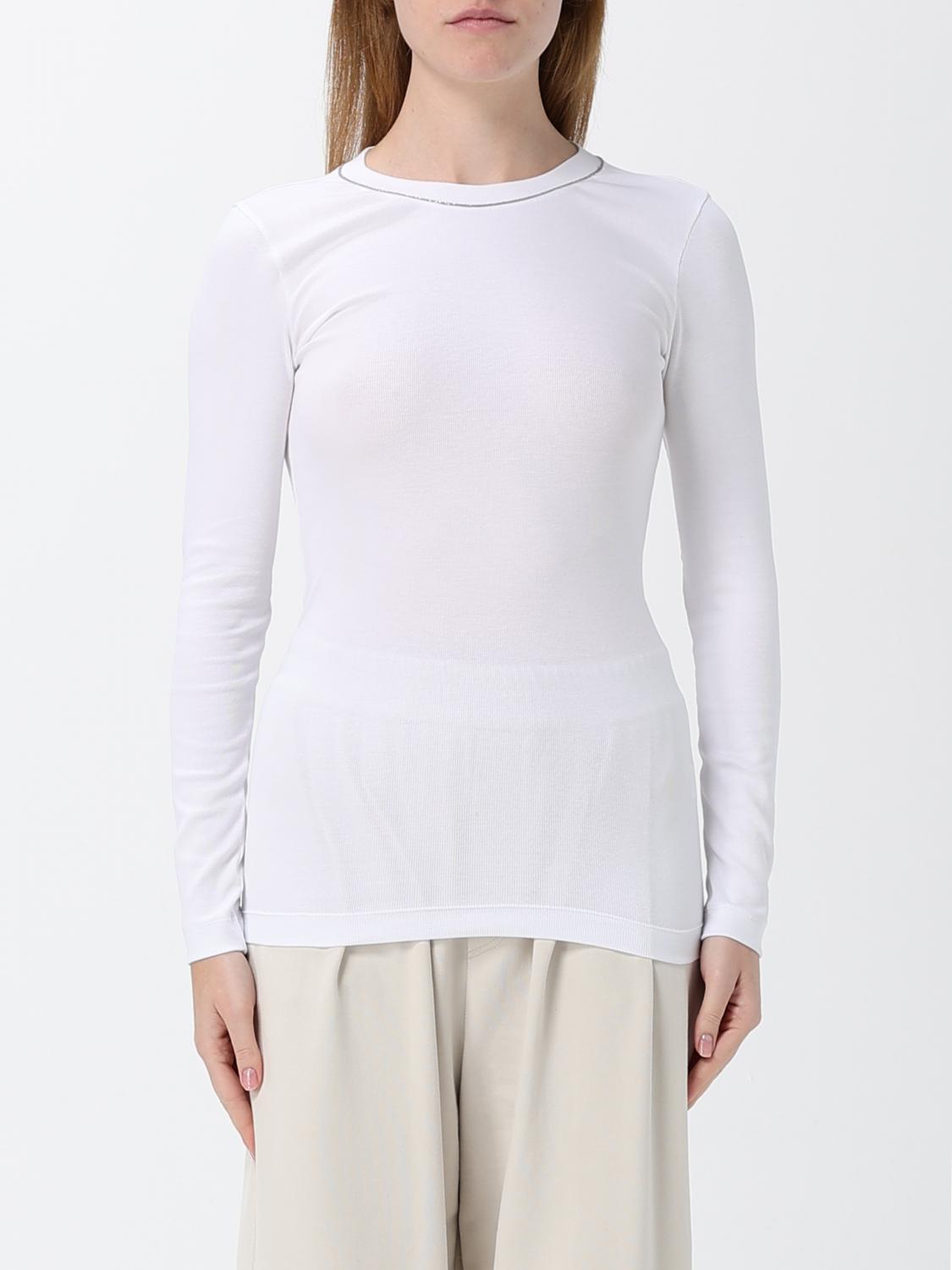 BRUNELLO CUCINELLI CAMISETA: Camiseta de manga larga Brunello Cucinelli de algodón con adorno Monili, Blanco - Img 1