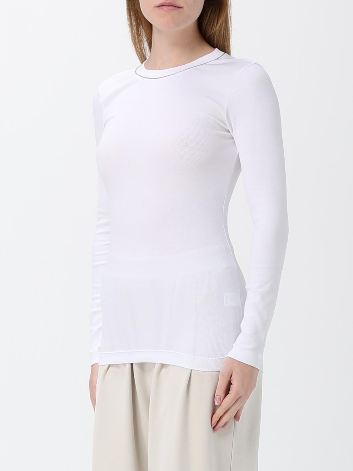 BRUNELLO CUCINELLI CAMISETA: Camiseta de manga larga Brunello Cucinelli de algodón con adorno Monili, Blanco - Img 4