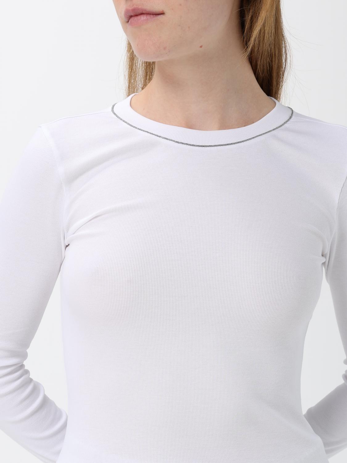 BRUNELLO CUCINELLI CAMISETA: Camiseta de manga larga Brunello Cucinelli de algodón con adorno Monili, Blanco - Img 5