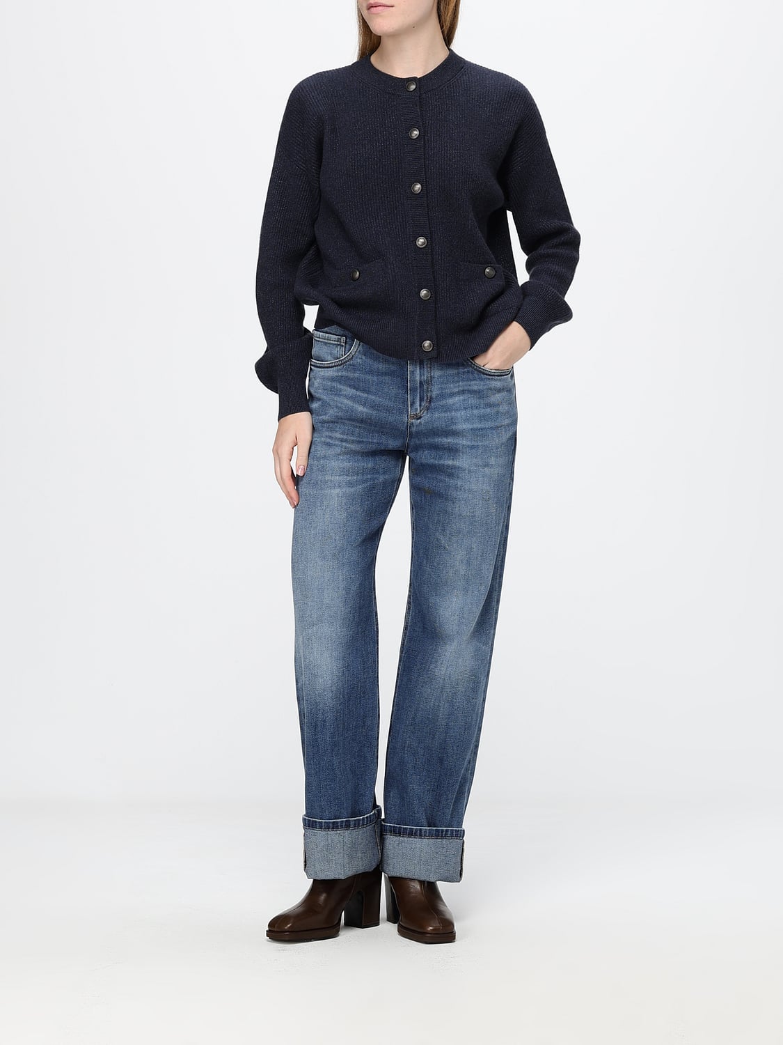 BRUNELLO CUCINELLI PULL: Cardigan à col rond Brunello Cucinelli en pur cachemire avec poches plaquées, Bleu Marine - Img 2