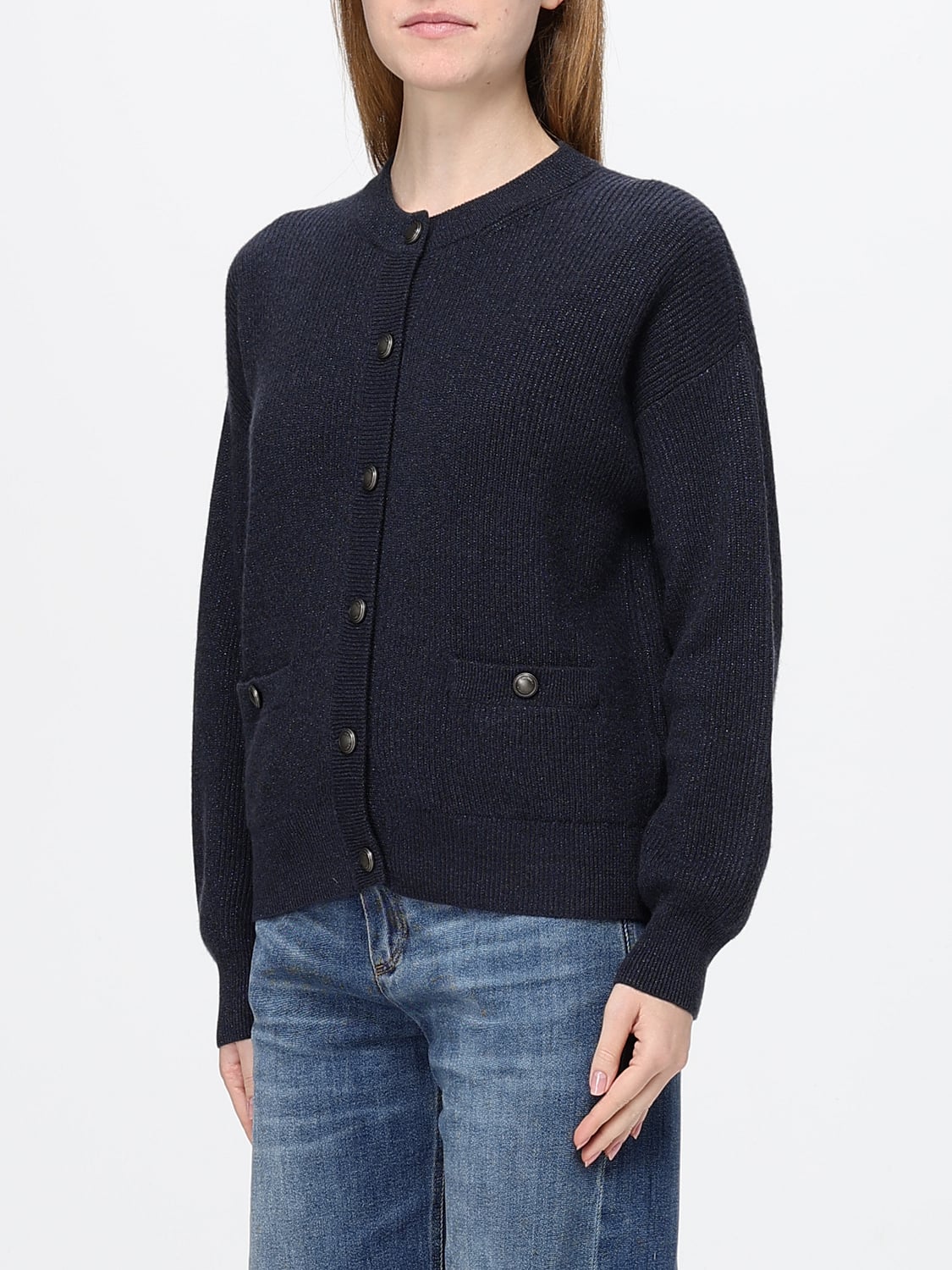 BRUNELLO CUCINELLI PULL: Cardigan à col rond Brunello Cucinelli en pur cachemire avec poches plaquées, Bleu Marine - Img 4
