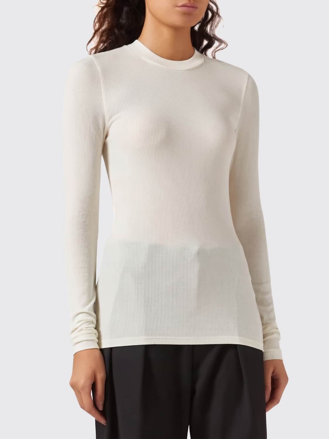 RICK OWENS TOP: Top de manga larga y corte slim de Rick Owens en viscosa y seda, Leche - Img 1