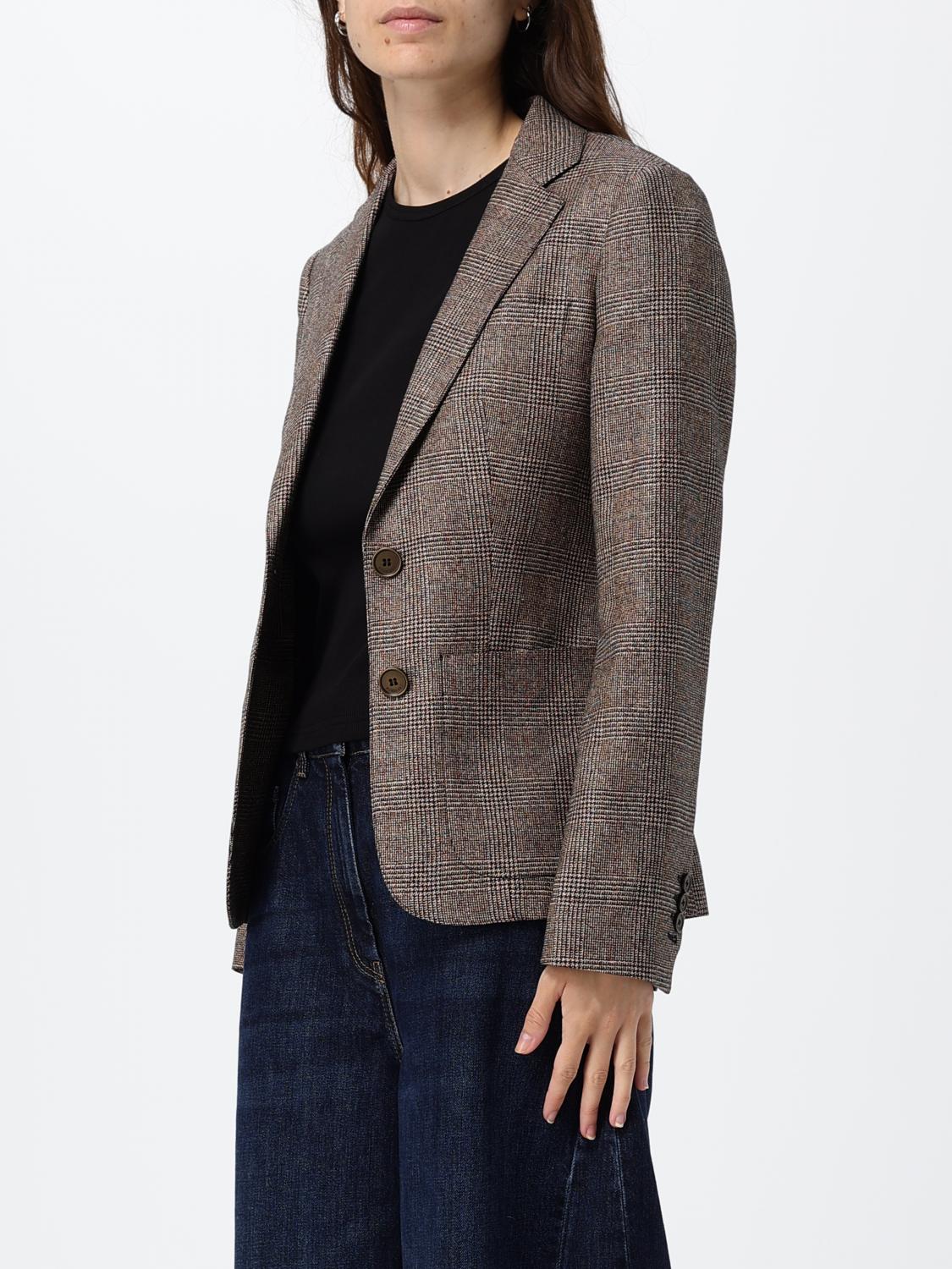 BURBERRY GIACCA: Blazer monopetto Burberry slim fit in lino e lana con motivo tartan, Beige - Img 4