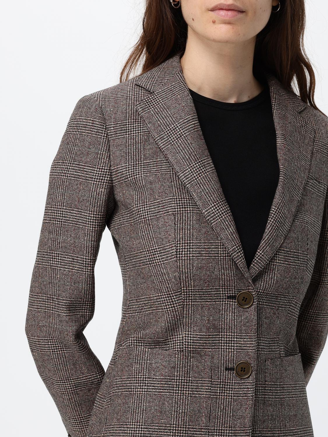 BURBERRY GIACCA: Blazer monopetto Burberry slim fit in lino e lana con motivo tartan, Beige - Img 5