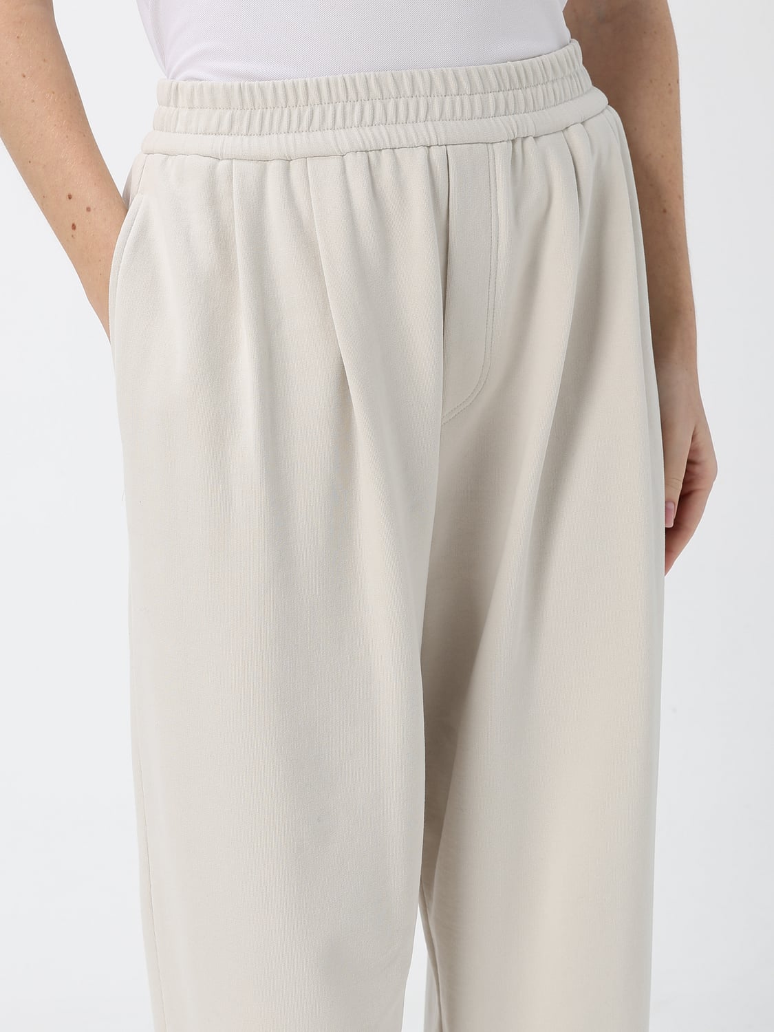 BRUNELLO CUCINELLI HOSE: Wide-Leg-Jogginghose Brunello Cucinelli aus Baumwolljersey mit schrägen Taschen, Weiß - Img 5