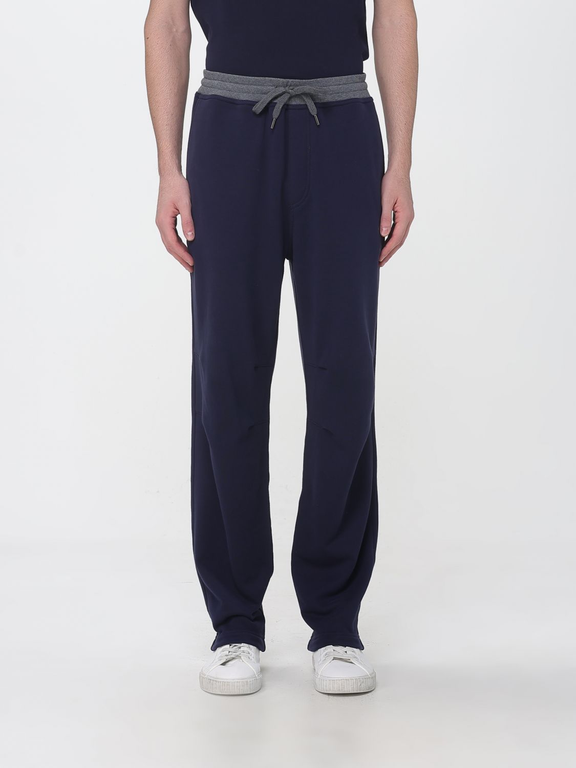 BRUNELLO CUCINELLI PANTS: Brunello Cucinelli Cotton Jogging Trousers with Elasticated Drawstring Waist, Navy - Img 1