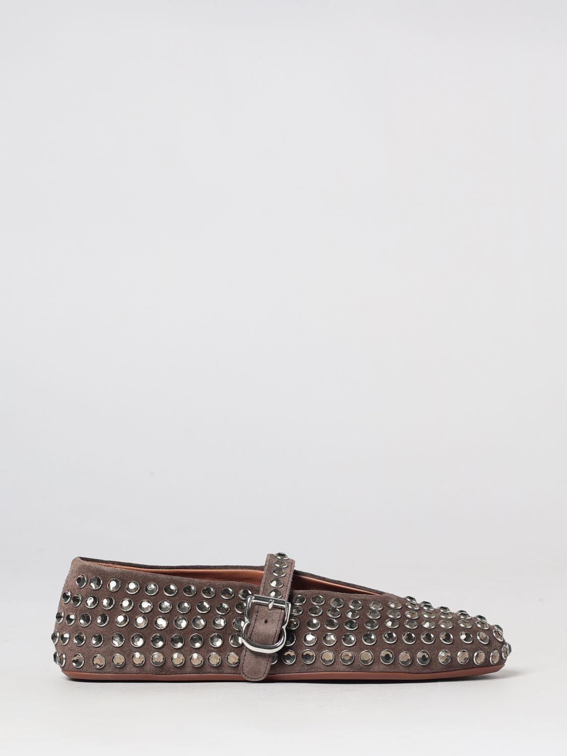 ALAÏA 발레 플랫: ALAÏA 라인스톤 장식 스웨이드 메리 제인 발레 플랫, 브라운 - Img 1