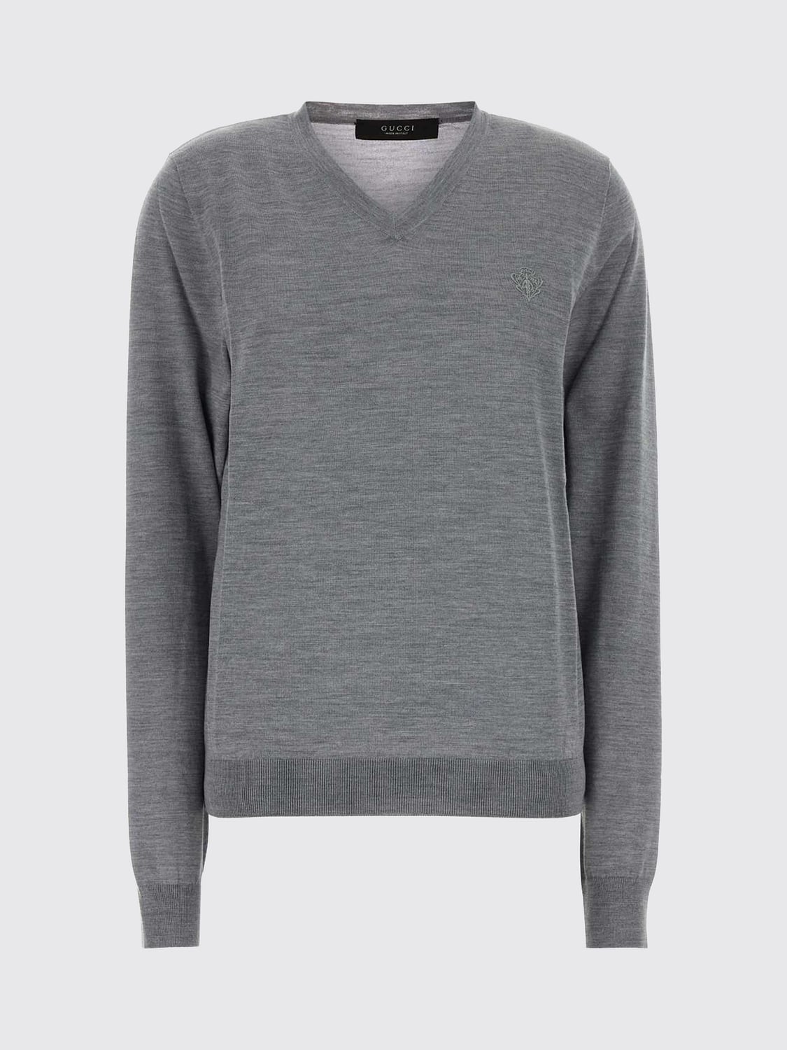 GUCCI PULL: Pull Gucci à col en V en pure laine avec bords côtelés, Gris - Img 2