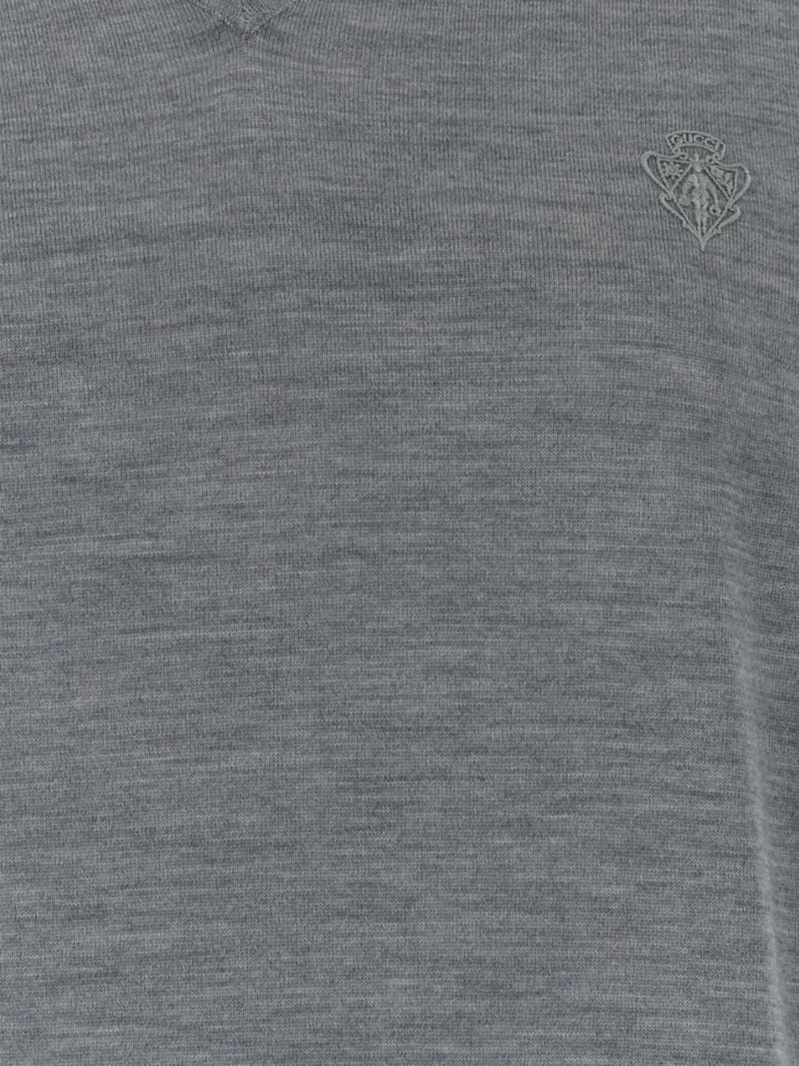 GUCCI PULL: Pull Gucci à col en V en pure laine avec bords côtelés, Gris - Img 4