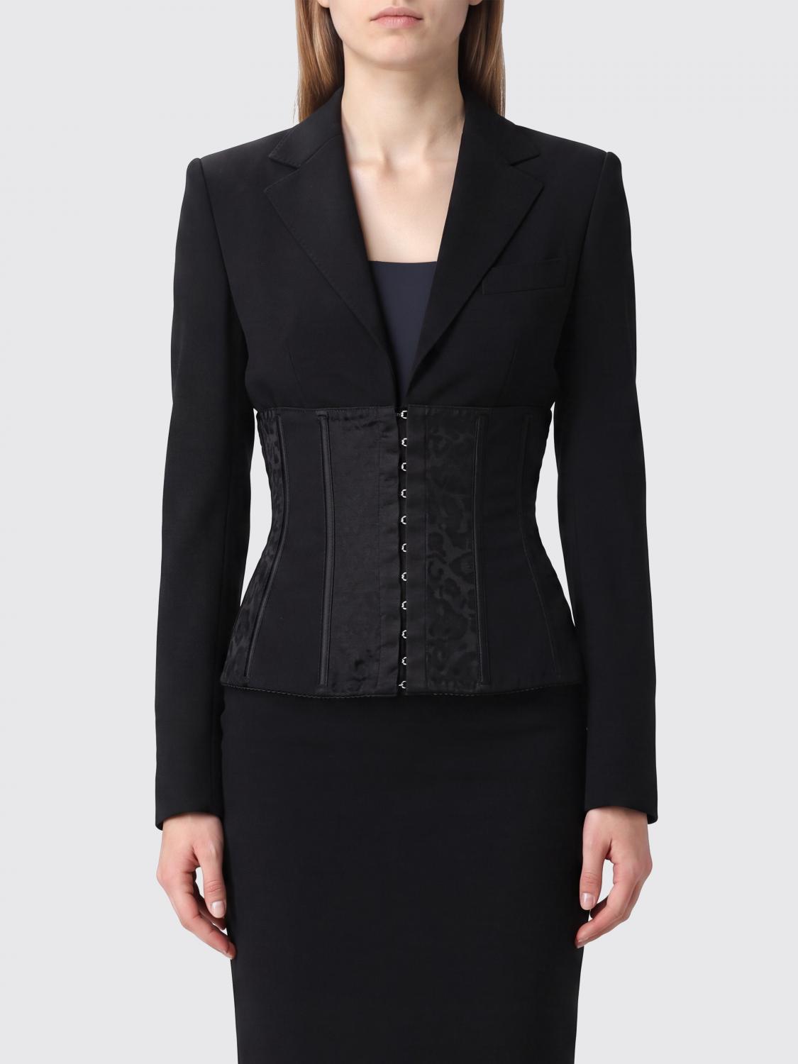 DOLCE & GABBANA GIACCA: Blazer bustier corto Dolce & Gabbana in misto lana vergine con rever, Nero - Img 1