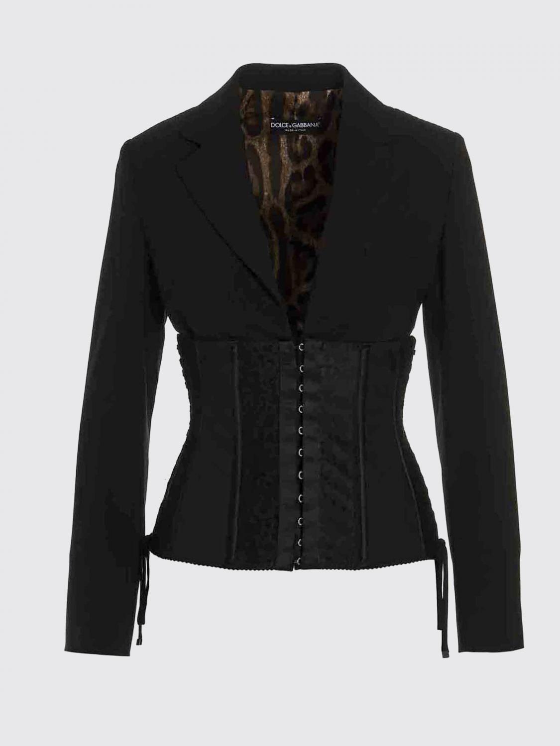DOLCE & GABBANA GIACCA: Blazer bustier corto Dolce & Gabbana in misto lana vergine con rever, Nero - Img 2