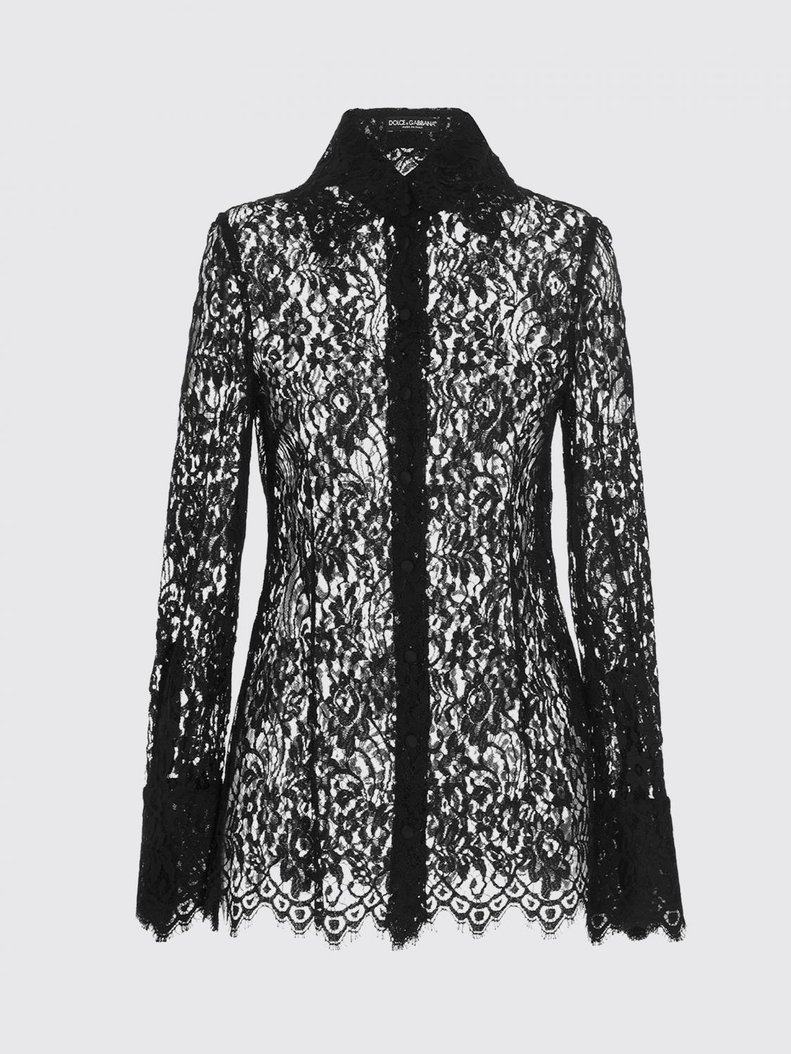DOLCE & GABBANA CAMICIA: Camicia slim fit Dolce & Gabbana in pizzo nero con colletto classico, Nero - Img 2