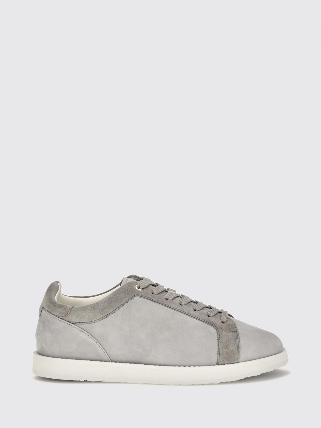 BRUNELLO CUCINELLI BASKETS: Baskets basses Brunello Cucinelli en cuir et daim avec logo imprimé, Gris - Img 1