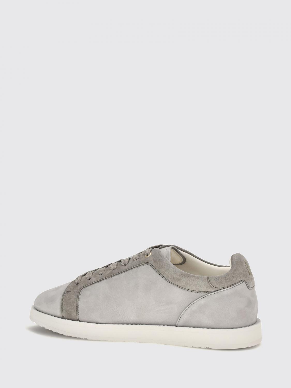 BRUNELLO CUCINELLI BASKETS: Baskets basses Brunello Cucinelli en cuir et daim avec logo imprimé, Gris - Img 3