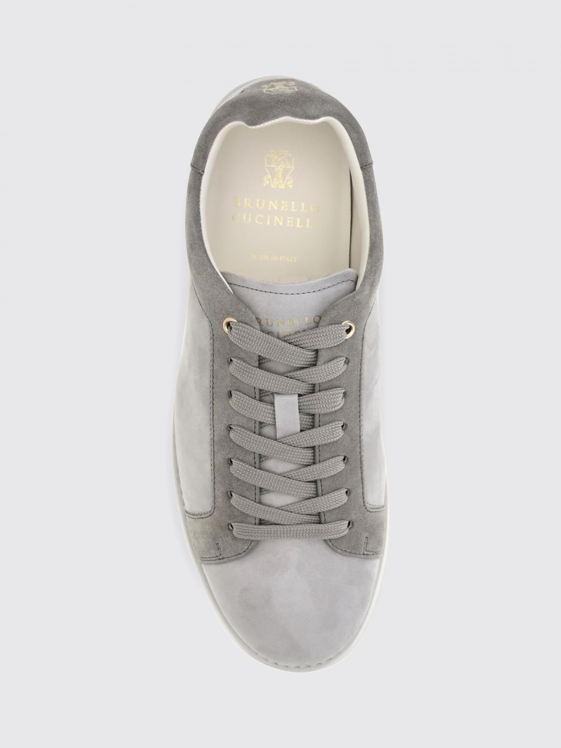 BRUNELLO CUCINELLI BASKETS: Baskets basses Brunello Cucinelli en cuir et daim avec logo imprimé, Gris - Img 4