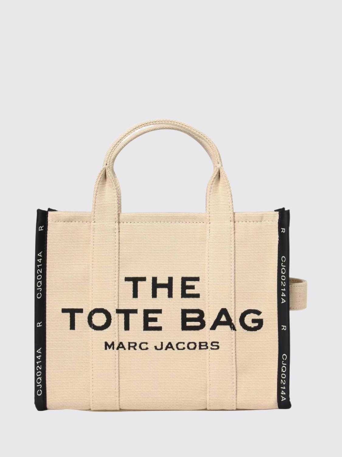 MARC JACOBS SAC À MAIN: Cabas The Medium Tote Bag Marc Jacobs en toile avec logo contrastant, Beige - Img 1