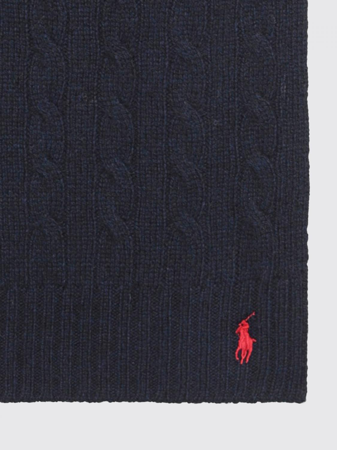 POLO RALPH LAUREN SCIARPA: Sciarpa Polo Ralph Lauren in maglia di lana e cashmere con logo Pony ricamato, Blue Navy - Img 2
