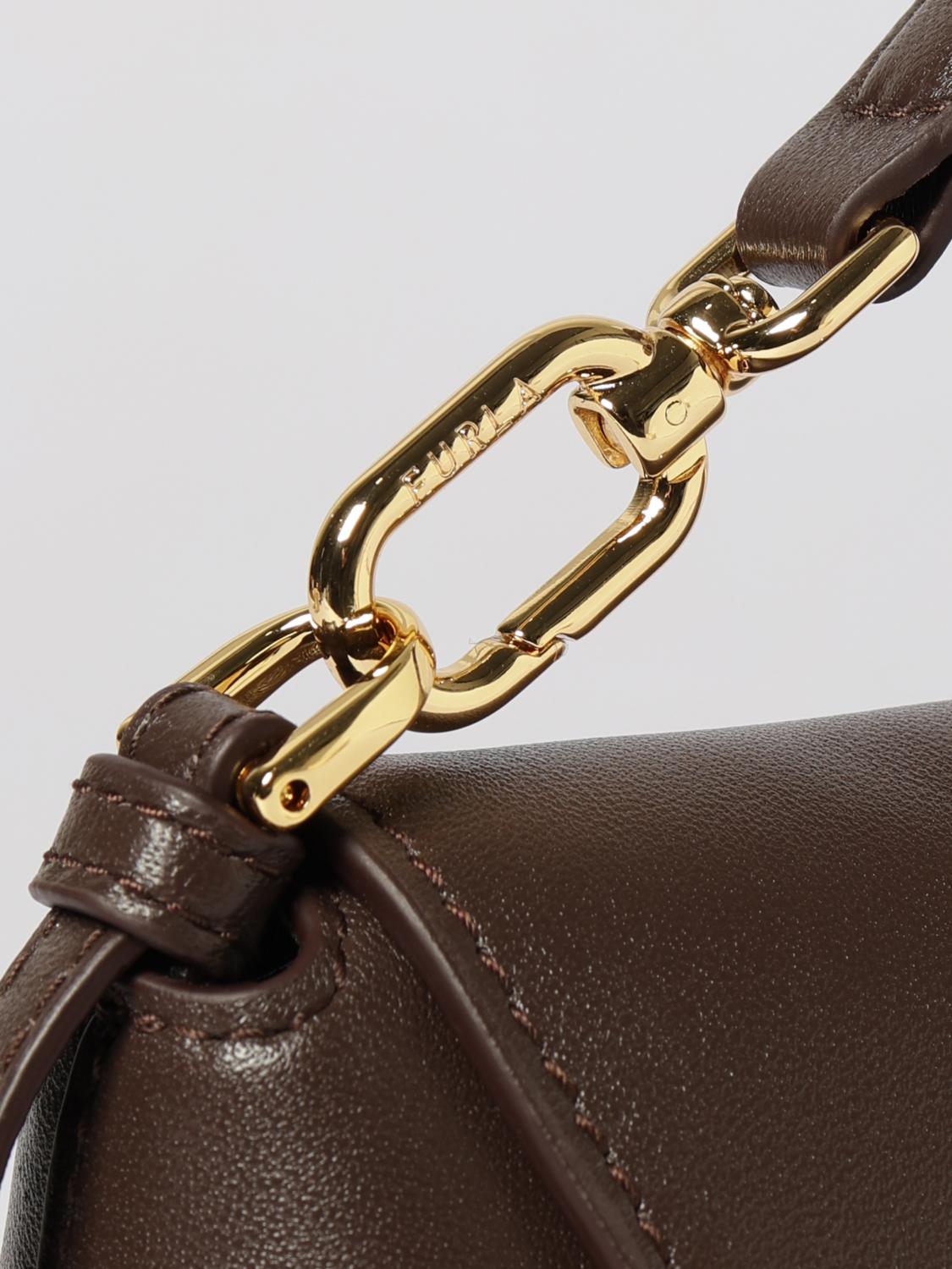 FURLA SAC À MAIN: Petit sac à main Sfera Furla en cuir lisse avec bandoulière amovible, Marron - Img 4