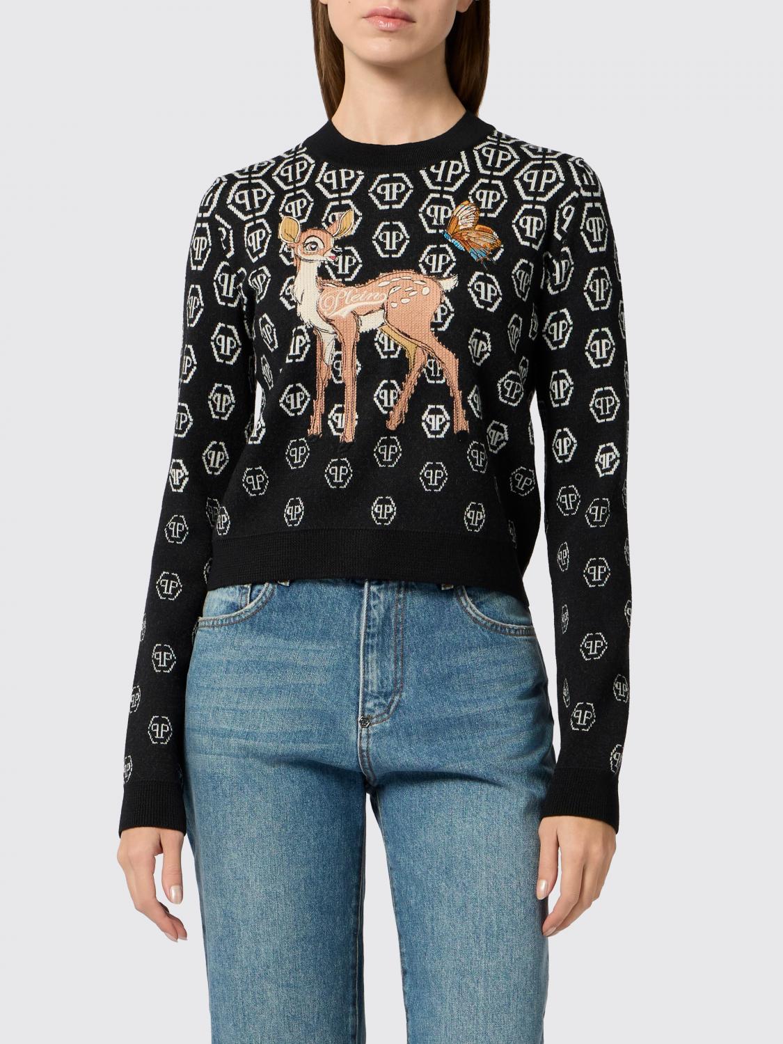 PHILIPP PLEIN JERSEY: Jersey cropped Philipp Plein de mezcla de lana con estampado de monograma, Negro - Img 1