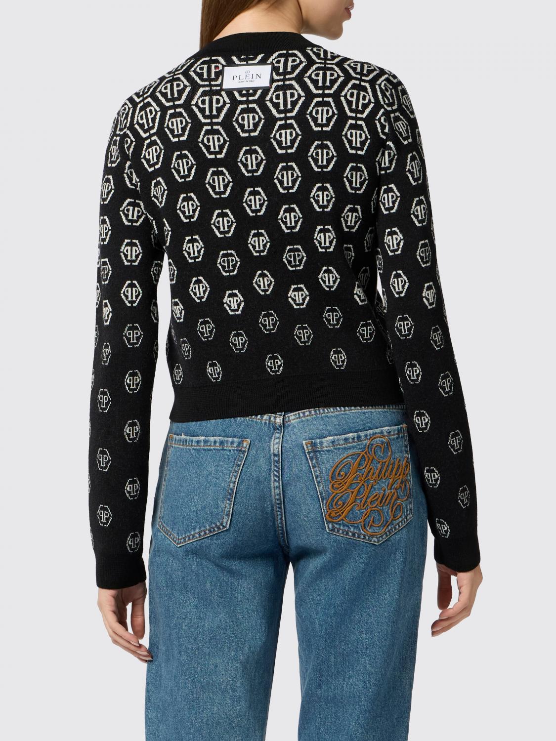 PHILIPP PLEIN JERSEY: Jersey cropped Philipp Plein de mezcla de lana con estampado de monograma, Negro - Img 2