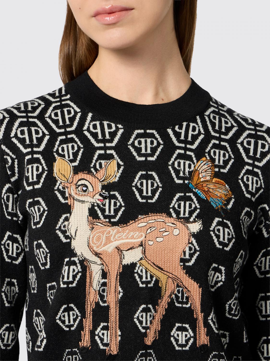 PHILIPP PLEIN JERSEY: Jersey cropped Philipp Plein de mezcla de lana con estampado de monograma, Negro - Img 3