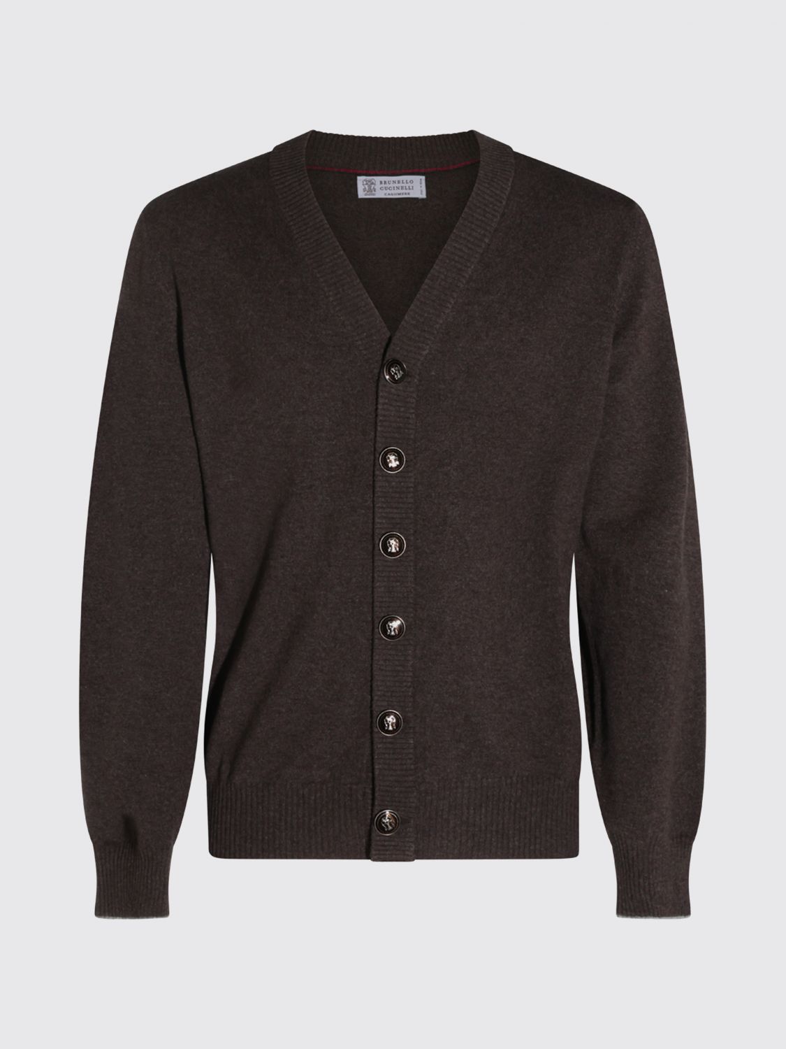 BRUNELLO CUCINELLI PULL: Cardigan Brunello Cucinelli à col V et boutonnage en 100% cachemire, Marron - Img 2