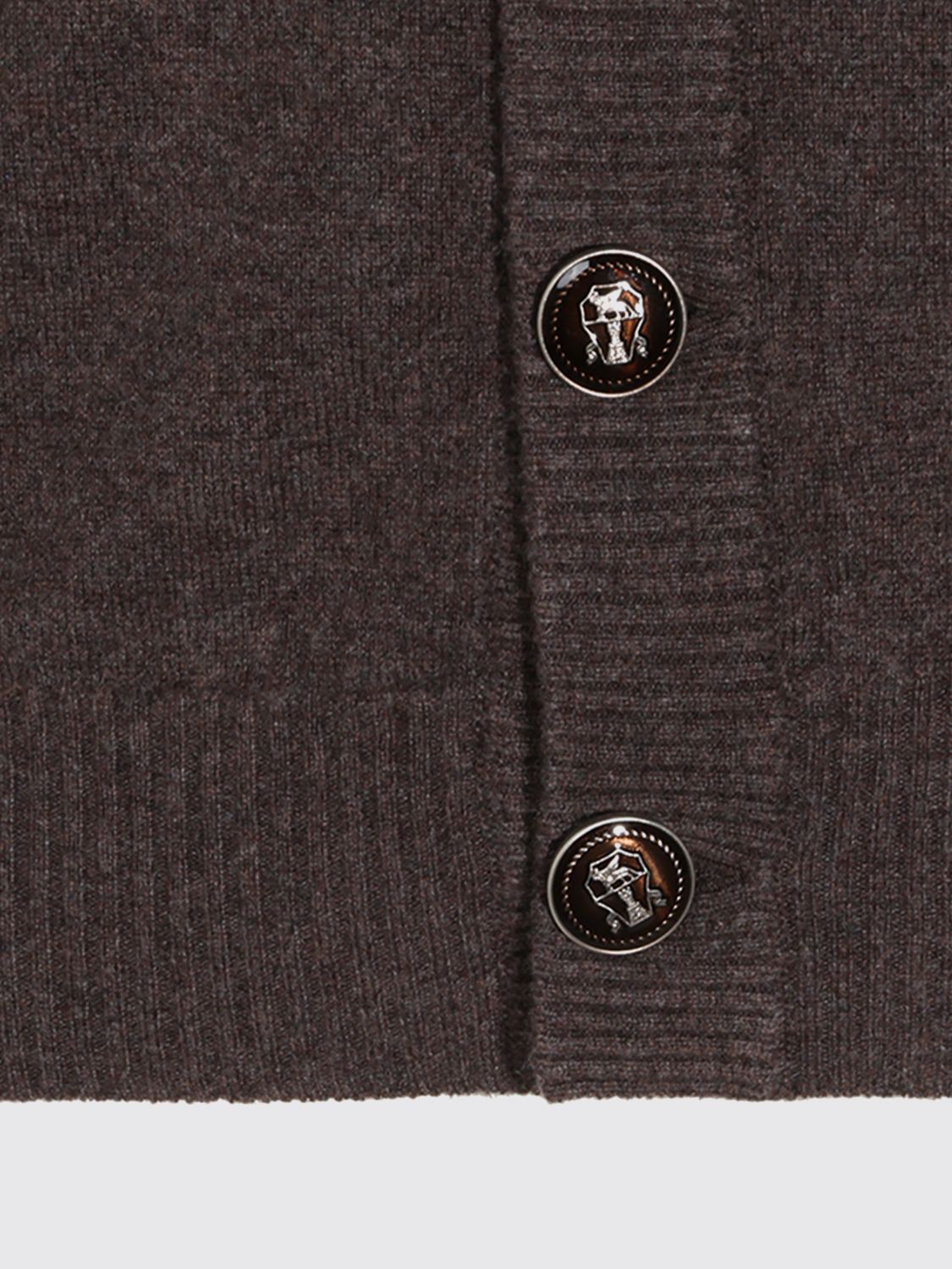 BRUNELLO CUCINELLI PULL: Cardigan Brunello Cucinelli à col V et boutonnage en 100% cachemire, Marron - Img 4