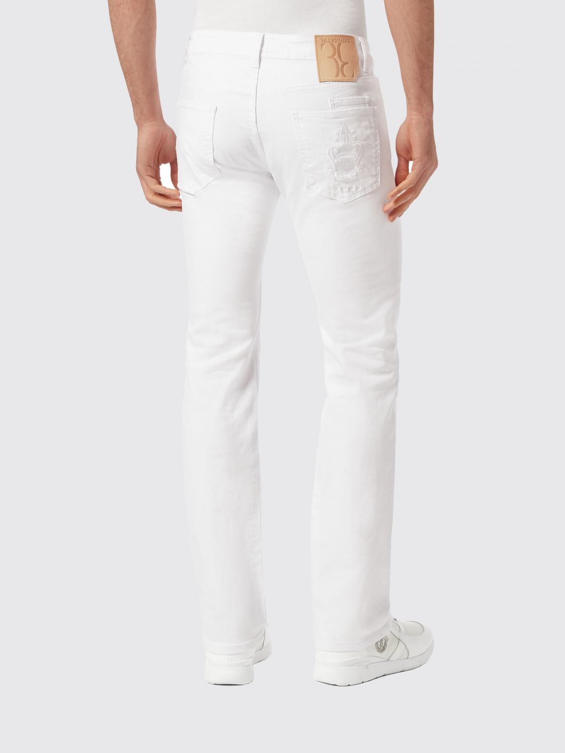 BILLIONAIRE JEANS: Skinny Fit Cotton Denim Jeans Billionaire with Embroidered Rear Logo, White - Img 2