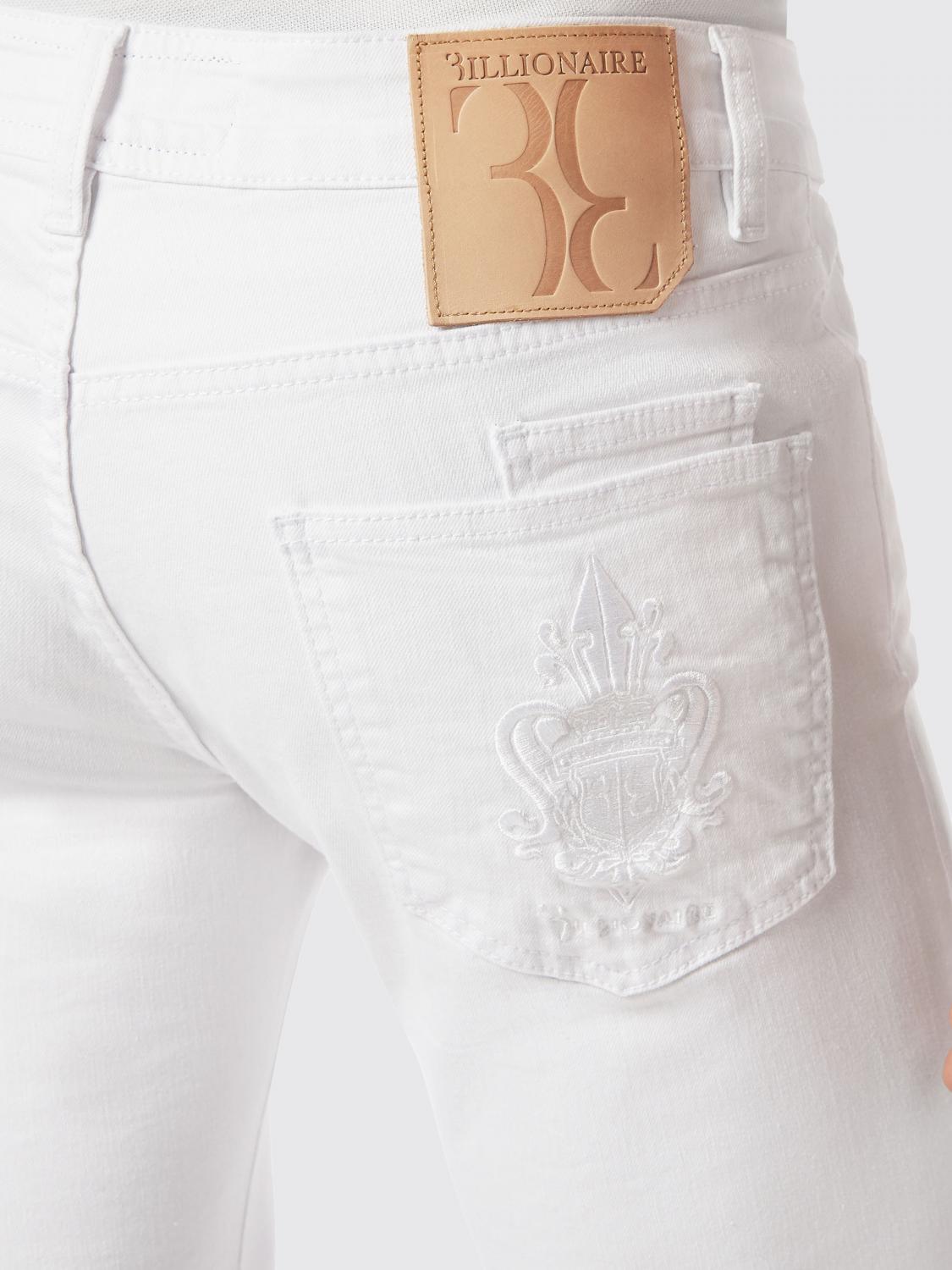 BILLIONAIRE JEANS: Skinny Fit Cotton Denim Jeans Billionaire with Embroidered Rear Logo, White - Img 3