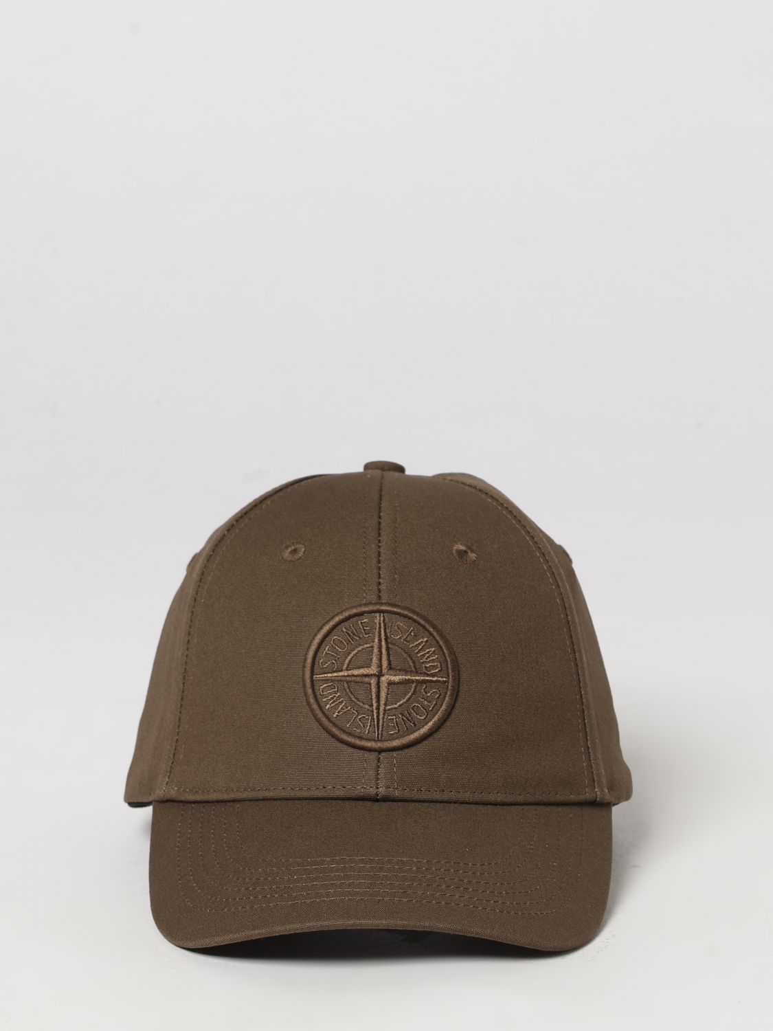 STONE ISLAND HAT: Stone Island Cotton Baseball Cap with Embroidered Compass Logo, Brown - Img 2