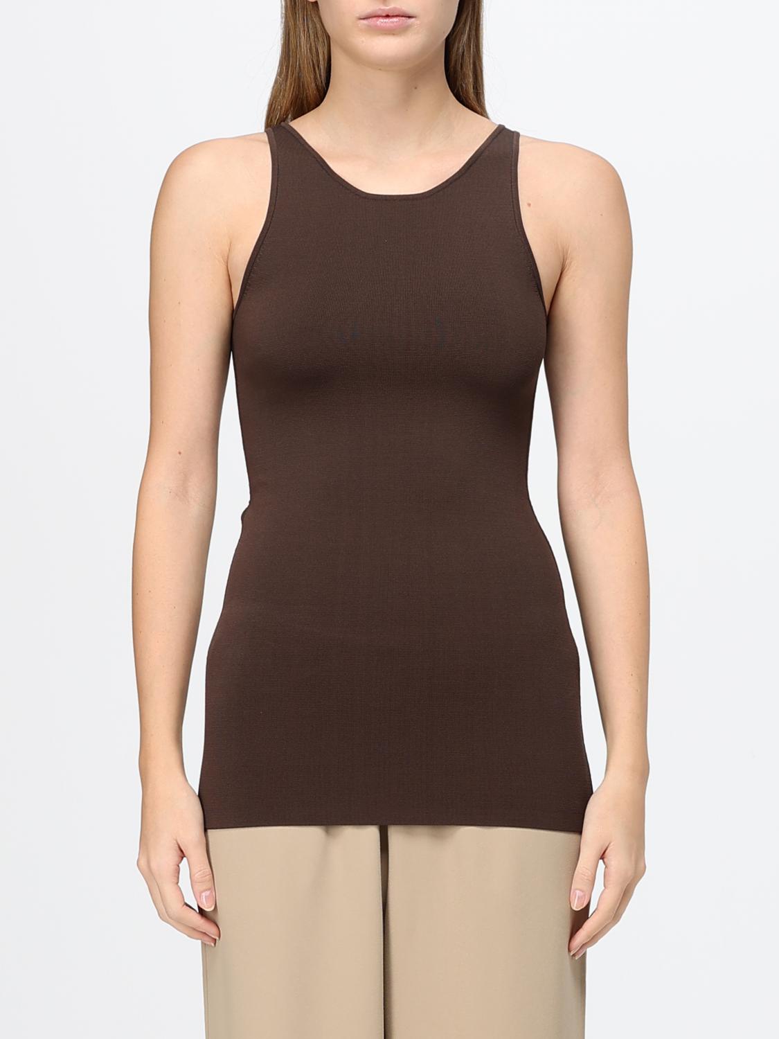 TOTEME TOP: Top slim fit Toteme a coste con spalle scoperte in jersey riciclato, Marrone - Img 1