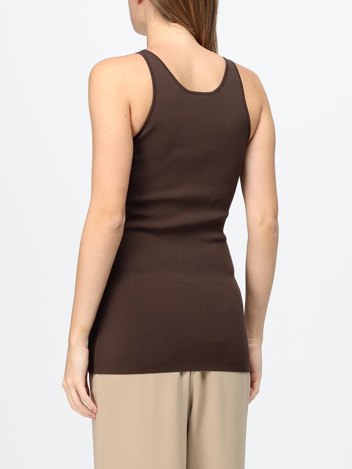 TOTEME TOP: Top slim fit Toteme a coste con spalle scoperte in jersey riciclato, Marrone - Img 3