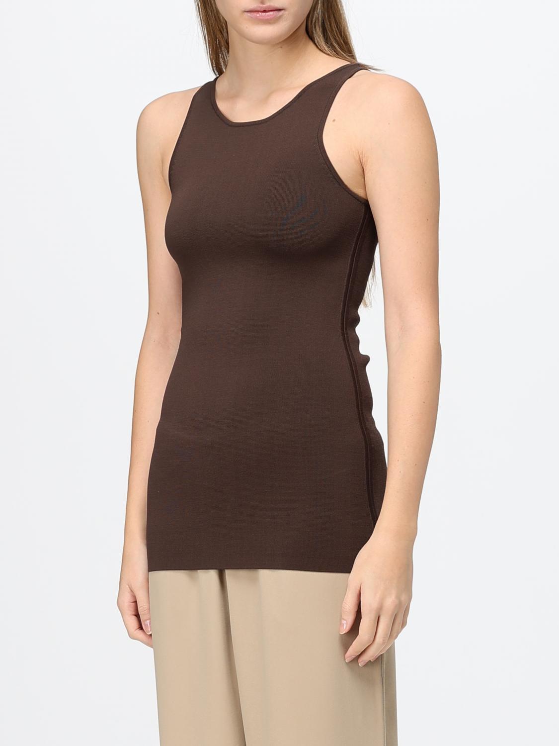 TOTEME TOP: Top slim fit Toteme a coste con spalle scoperte in jersey riciclato, Marrone - Img 4