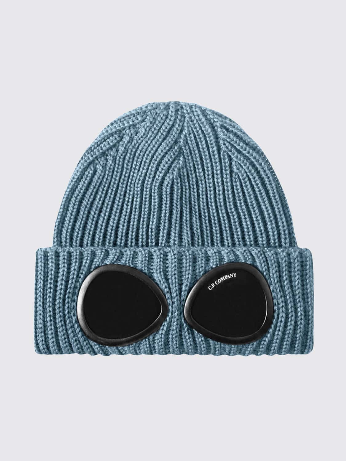 C.P. COMPANY HAT: Ribbed Wool Goggle Beanie C.P. Company with Turn-Up Cuff, Blue - Img 1