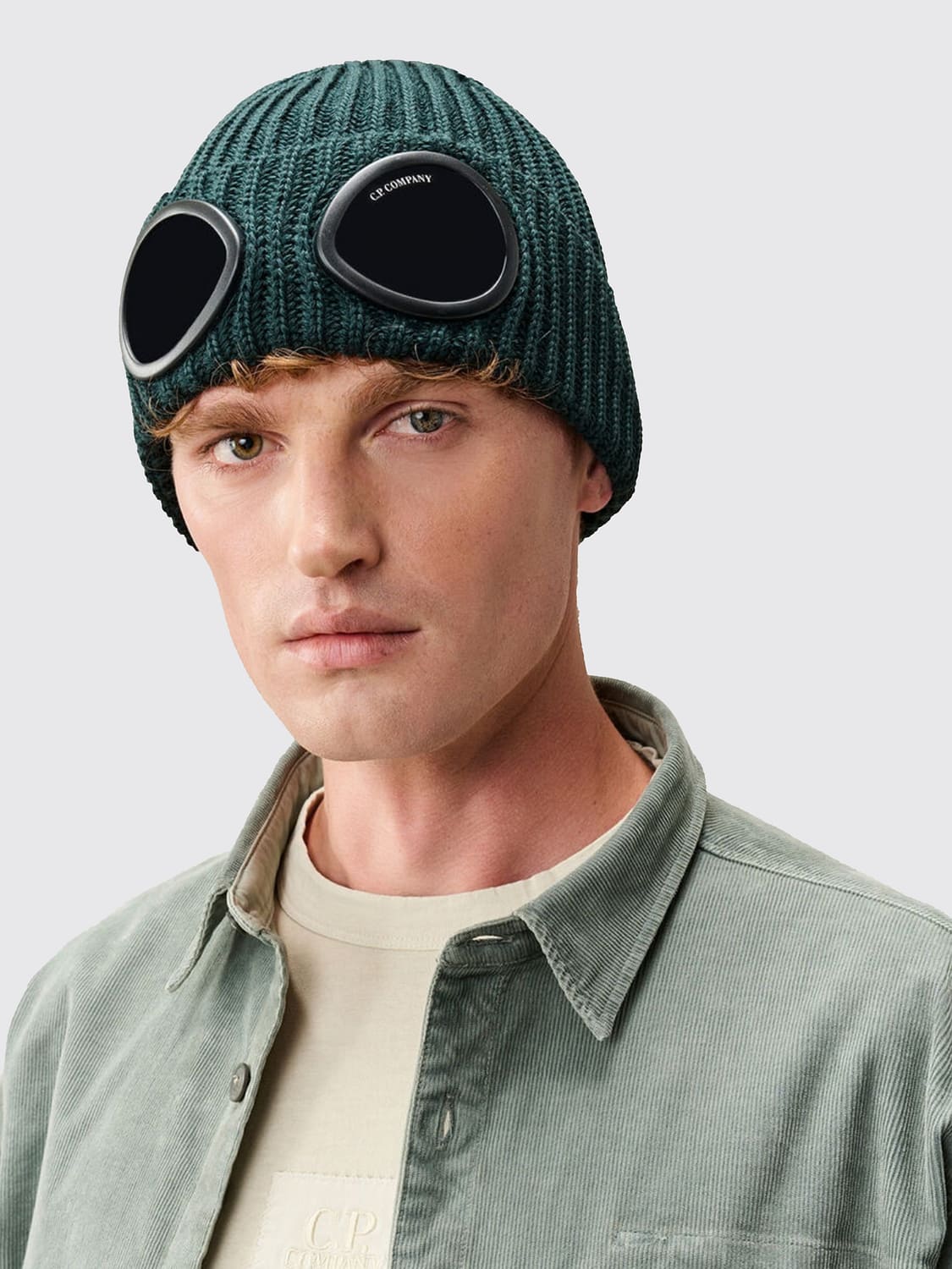 C.P. COMPANY HAT: Ribbed Wool Goggle Beanie C.P. Company with Turn-Up Cuff, Pink - Img 2