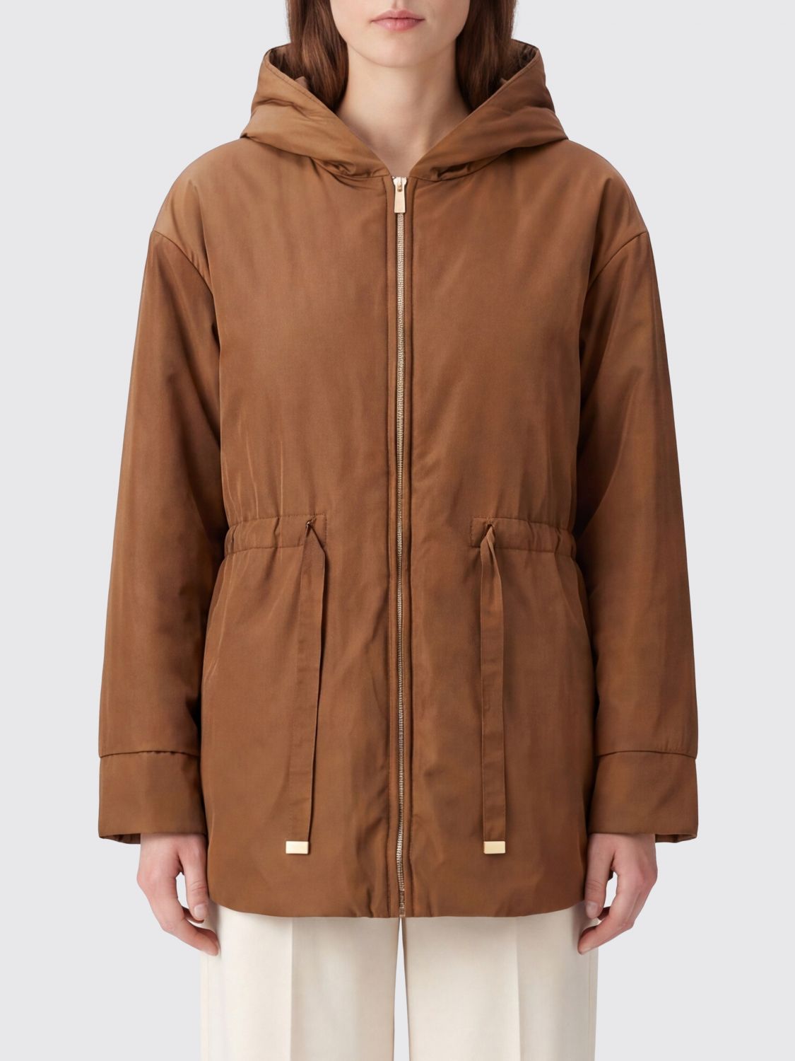 MAX MARA THE CUBE CAPPOTTO: Parka corto Max Mara The Cube in tessuto tecnico con cappuccio e coulisse, Miele - Img 1
